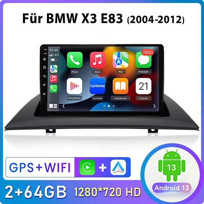 Für BMW X3 E83 2004-2012 2+64GB Android 13 GPS Navi 9" Autoradio WIFI BT RDS SWC - Bild 1 von 4