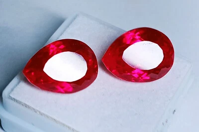 Natural Pair of Ruby Pear Cut Mozambique 16-18 Ct EGL Certified Loose Gemstones - Image 1 of 4