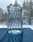 Vintage Indiana Lt Blue Twisted Swirl Water Glass Jug Pitcher 10" with Ice Lip