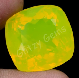 Natural Neon Yellow Opal 49.00 Ct Cushion Certified Untreated Loose Gemstone - Picture 1 of 5