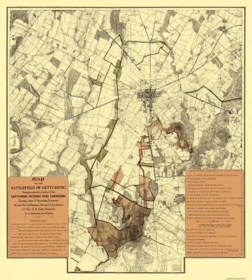 Historical Civil War Map - Gettysburg Battlefield- Hammond 1898 - 23 x 25.5 - Image 1 of 4