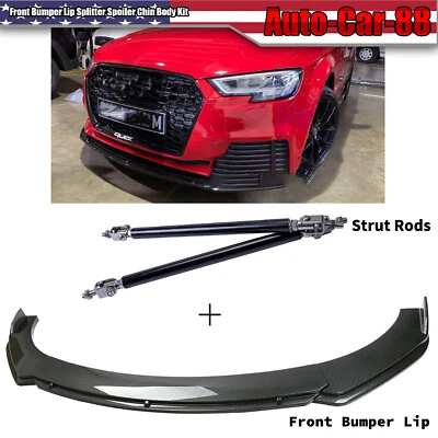 Alerón divisor de labios para parachoques delantero fibra de carbono + varillas de puntal para Audi A3 2000-23 Foto 1 de 4
