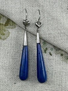 Pendientes colgantes largos LAPISLÁZULI PLATA VINTAGE y - Imagen 1 de 10
