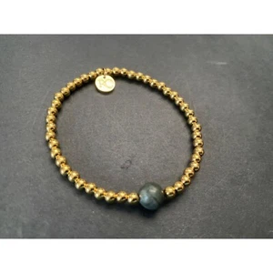 Rustic Cuff Ireland Stretch Bracelet Small Goldtone with Green Accent Bead - Picture 1 of 6