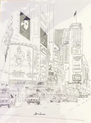 Times Square New York City Theatre Broadway Line Drawing Picture Art matted New! - Image 1 of 3