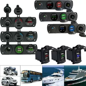 4in1 Panel Dual USB Socket Charger+LED Voltmeter&12V Power Outlet for Car Boat# - Picture 1 of 36