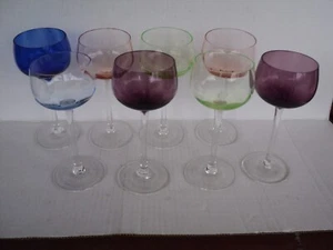 Beautiful - Set Of 8 -  Hand Blown Pastel Multi Color Wine Glasses  6 1/2"  5oz. - Picture 1 of 5