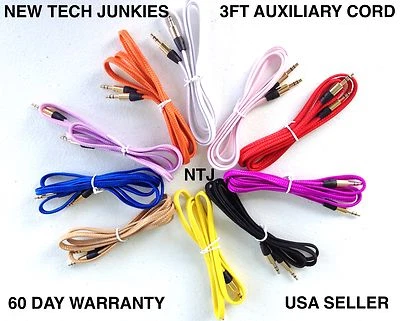 3FT FLAT BRAIDED AUX 3.5mm stereo audio auxiliary cable for iPod iPhone 5 6 plus - Image 1 of 4