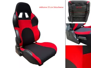 Halbschalensitz klappbar 35cm Sitzschienen Schwarz Rot Naht für Sim-Racing o KFZ - Picture 1 of 10