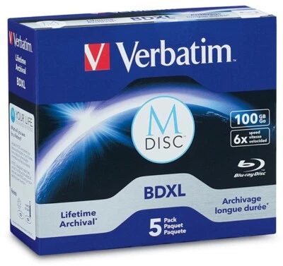 5-Pak Verbatim M-DISC 100GB 1000-Year Archival =TRIPLE LAYER= 6X Blu-ray BD-R XL - Image 1 of 3