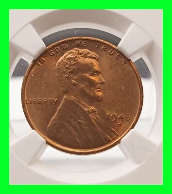 Stunning 1945-S Lincoln Wheat Penny Cent - NGC MS 67 - RED - HIGH GRADE  - Image 1 of 4