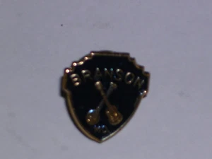 Vintage Blue Gold Stamped Enameled Guitars Branson MO, Pinback, Trademarked - Picture 1 of 2