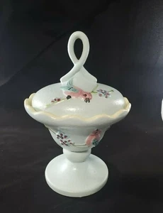 RARE HULL POTTERY BLUE SERENADE COMPOTE BIRDS & FLOWERS COVERED DISH SIGNED - Picture 1 of 12