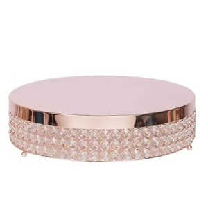 15.5" wide Rose Gold Metal Cake Stand with Crystal Beads Wedding Birthday Events - Picture 1 of 9