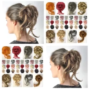 Hair Scrunchie Wavy Curly Wrap Messy Bun Updo Hairpiece With Long Trailing Hair - Picture 1 of 43