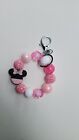 Beaded Minnie Mouse Pink  Keychain Wristlet 