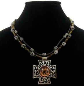 Collar colgante cruz maltesa de 15-19" Chico's cuentas de metal múltiples hilos occidental - Imagen 1 de 4