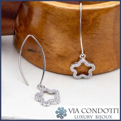 Orecchini Fiore Pendenti Argento 925 con Zirconi brillanti eleganti idea regalo - Immagine 1 di 4