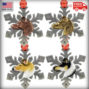 Pewter Dog Smooth Collie Snowflake Christmas Tree Ornaments, Made in the USA - Picture 1 of 6