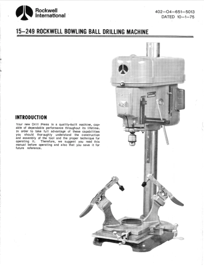 Rockwell 15-249 Bowling Ball Drilling Machine Setup Instructions - Image 1 of 1