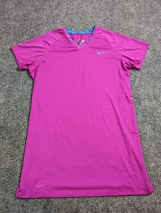 Nike Pro Combat Women L Fitted T-Shirt Short Sleeves V Neck Tee Dri Fit Purple - Picture 1 of 8