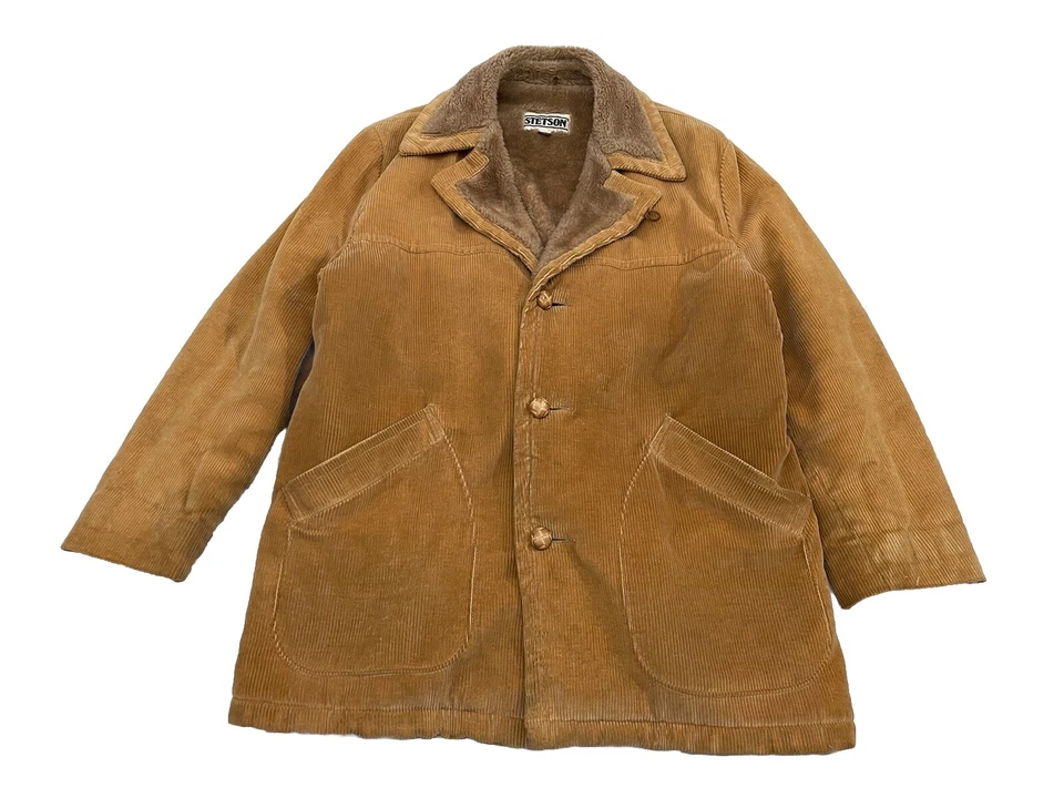 Vintage Stetson Corduroy Sherpa Lined Jacket 46R Tan Western Cowboy Made in USA - Image 1 of 4