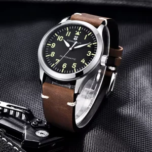 Corgeut Sapphire Automatic Watch Military Style Mens Watch Leather Strap Watch - Picture 1 of 6