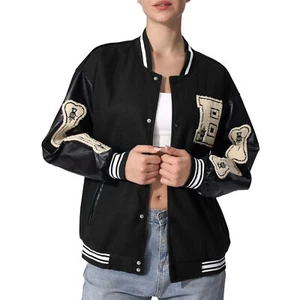 Women's Baseball Varsity Jacket Vintage Streetwear Coats with Patchwork  - Picture 1 of 16