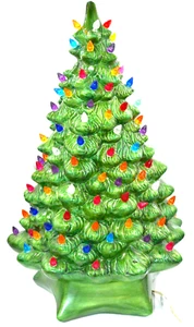 Vintage Ceramic Christmas Tree 18" Light Base Green Pine Tree Bulbs Light Tall - Picture 1 of 8