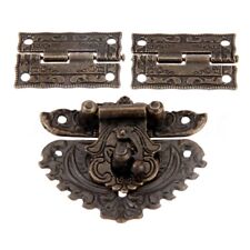 2Pcs Carved Flower Hinge & Embossing Cabinet Drawer Jewelry Box Decor Latch Hasp