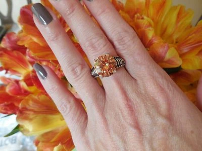 NUEVO "inspirado en el diseñador" redondo ámbar topacio circonita cúbica anillo vástago de cable tamaño 9 Foto 1 de 4