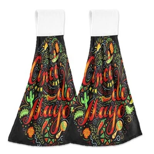 Cinco De Mayo Hanging Tie Towels Set of 2 Soft Absorbent Kitchen Hand Towels ... - Picture 1 of 7