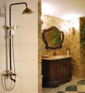 Lujo Oro Negro Color Latón Baño Lluvia Ducha Grifo Bañera Mezclador Grifo - Imagen 1 de 6