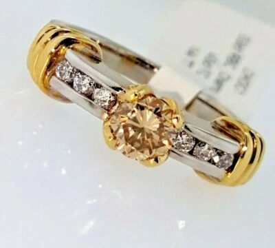 Natural Fancy Champagne Brown Diamond Engagement ring 14K white & yellow 3/4 CTW - Image 1 of 4