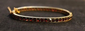 VTG GERMANY ROSE CUT GARNET GEMSTONE & GOLD GILDED HINGED BANGLE BRACELET - Picture 1 of 13