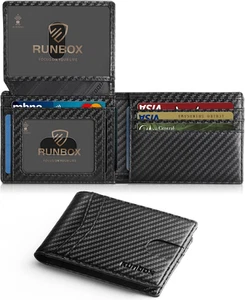 RUNBOX Cartera para Hombre Delgada Cuero RFID 2 Ventana de Identificación con Caja de Regalo - Imagen 1 de 12