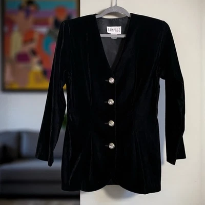 Blazer vintage de terciopelo aplastado negro talla M Rampage. Glam Holiday Party 80’s 90’s Foto 1 de 4