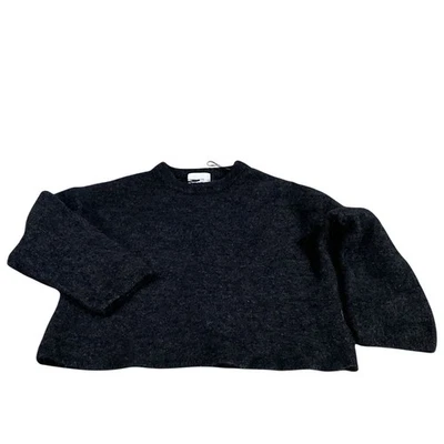 H&M 毛衣女式 L 黑色马海毛套衫方格宽松学院极简主义者 — 第 1/4 张图片