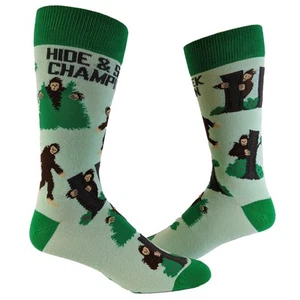 Youth Bigfoot Hide And Seek Champion Socks Funny Camping Sasquatch Knit Novelty - Picture 1 of 9