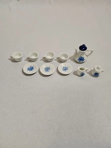 Blue And White 12 Piece Mini Floral China Tea Set - Picture 1 of 11