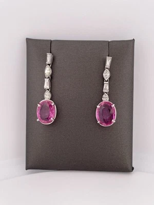 Brincos de platina com diamante e safira rosa 6,03 ctw/peso total de 5,2 g - Imagem 1 de 4