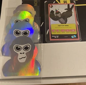 GORILLA TAG PARTY HAT MONKE TRADING CARD 1/30,700 HOLOGRAPHIC PINK + Sticker Lot - Picture 1 of 2