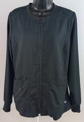Greys Anatomy By Barco Women's M Black Full Zip Scrub Jacket Stretch Pockets - Image 1 of 4