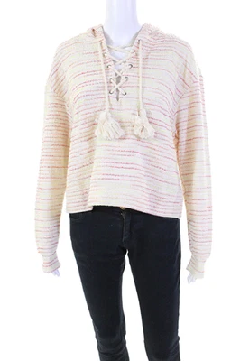 Something Navy Womens Cotton Textured Laced Detail Cropped Hoodie Beige Size S - Image 1 of 4