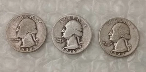 USA 1/4 Dollar~ Silver Washington Quarter 1900's~ Lot Of Three Coins~ Circulated - Picture 1 of 10