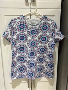 The Talbots Tee Womens size Large Petite Flower Mandala Print red and blue - Picture 1 of 4