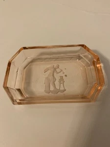Vintage Tschechisch Design Pfirsich Glas Salzkeller Säure geätzt Achteck Form, Engel - Bild 1 von 6