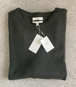 NUEVO M&S Jersey de Lana de Cordero Extra Fina Pura Caqui Oscuro para Hombres Tallas XS, XL y 4XL - Imagen 1 de 3