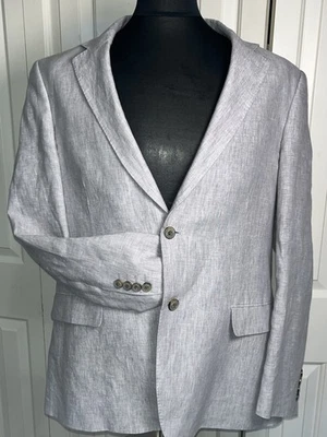 Blazer Abrigo Deportivo Tasso Elba Hombre Grande 42-44 100% Lino Gris Dos Botones Foto 1 de 4