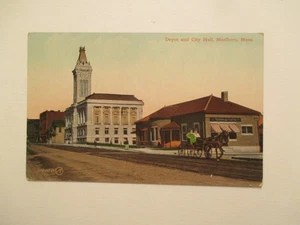 Marlboro Massachusetts Postkarte Depot und Rathaus 1910 MA - Bild 1 von 2